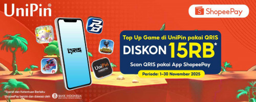Diskon Rp 15.000 Tiap Top Up Game Favoritmu Pakai QRIS ShopeePay!
